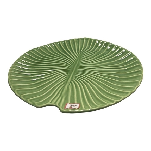 New Platter OLFAIRE Portugal Lily Pad Tray Green Glazed Ceramic Plate Food Tray - Picture 3 of 7
